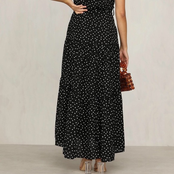 (Last 1)Maxi dress,Polka dot, ruffle, high collar - Picture 9 of 10
